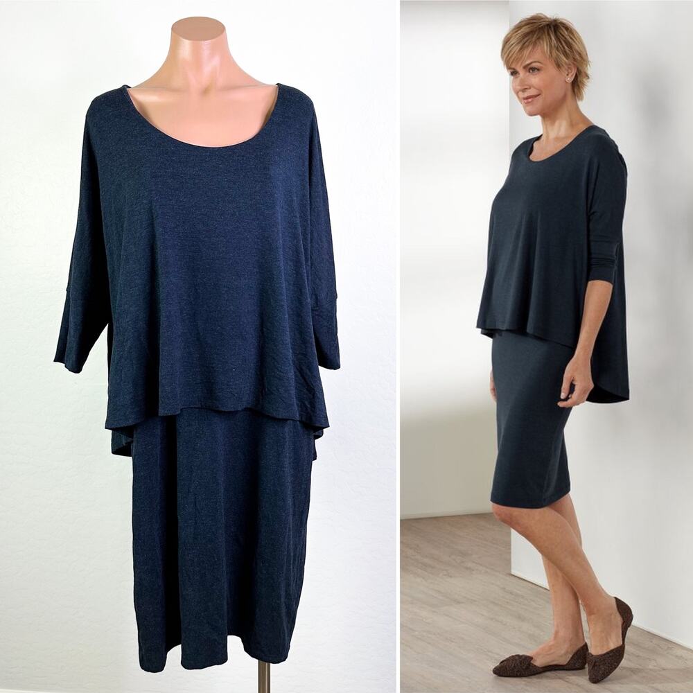 Soft Surroundings Perfect Layer Jersey Knit Dolman Sleeve Dress Navy Size XL